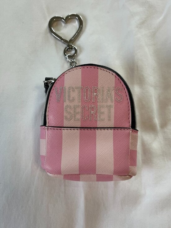 Victoria's Secret Accessories - Victoria's Secret Pink Signature Stripe Key Chain Bag Charm Mini Backpack